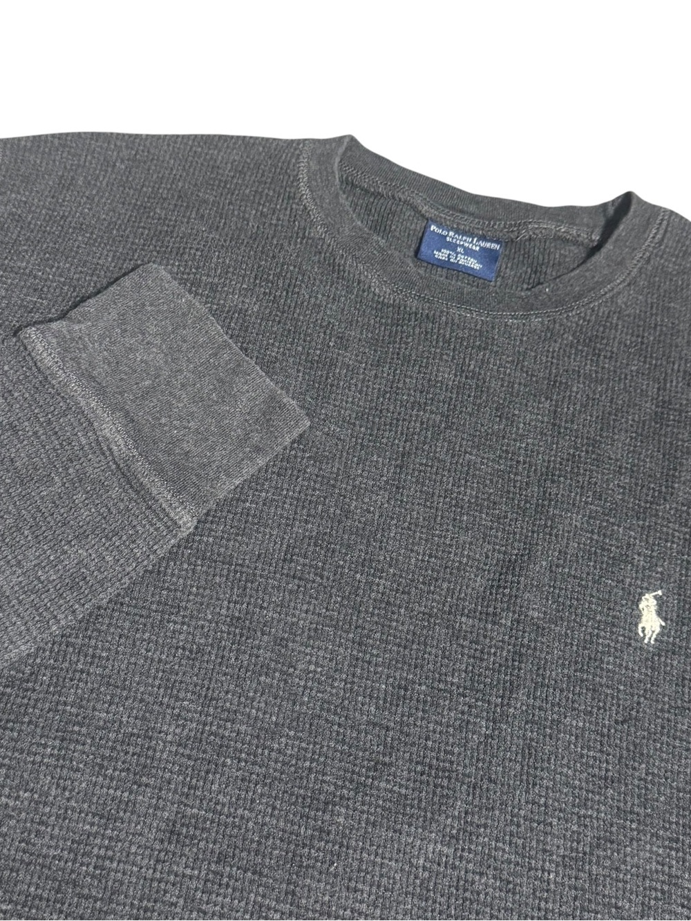 Polo Ralph Lauren Sleepwear Dark Charcoal Waffle Thermal Long Sleeve Shirt XL